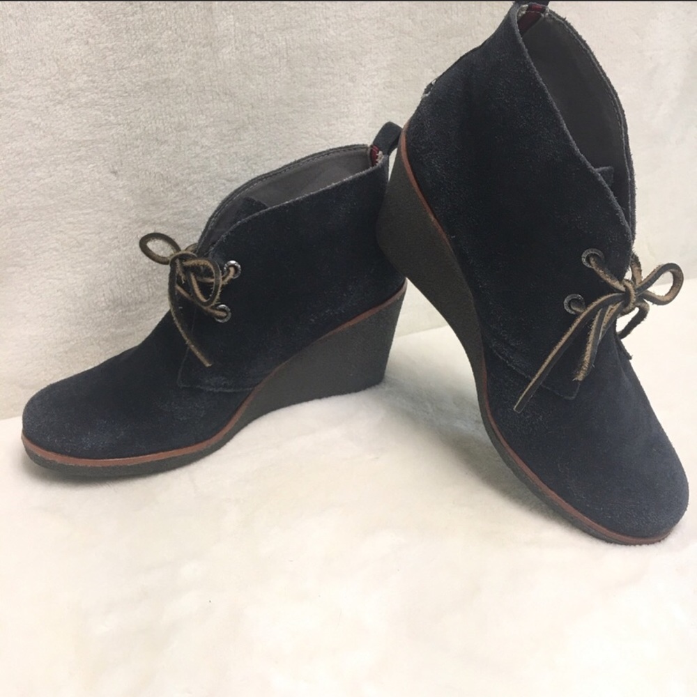 Sperry Top Sider Navy Leather Wedge Boots
